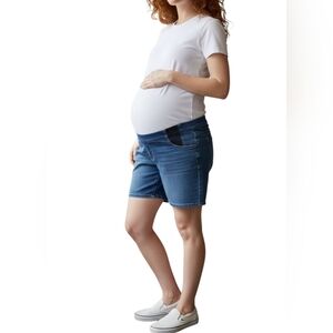 Isabel Maternity Midi Dark Blue Denim Jean Shorts, 16, NWT